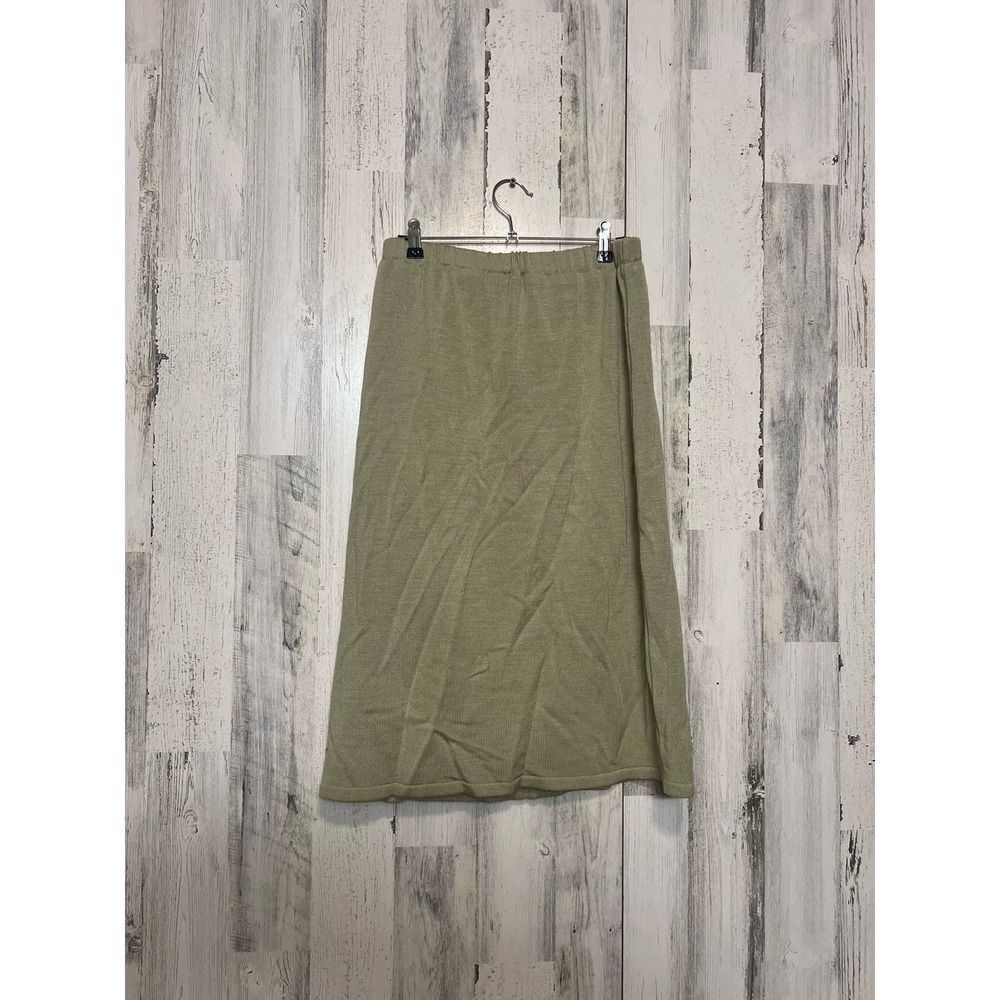 MECO Mode Knit Midi Skirt | Olive Green Stretch Sweater Skirt – Size M Made in G